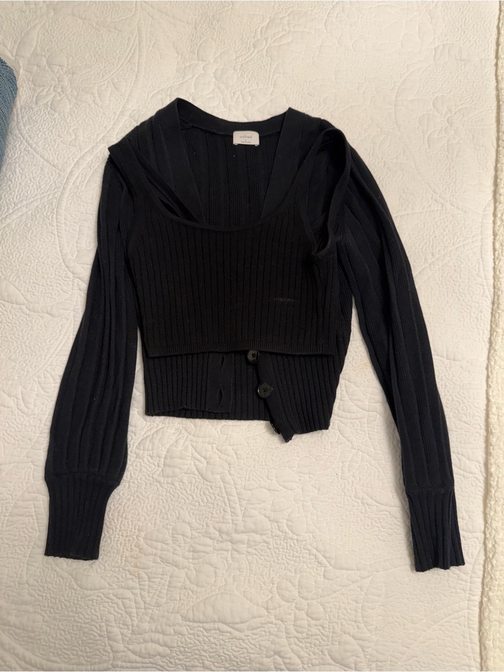 Aritzia Black Ribbed Cropped Cardigan and Tank Set